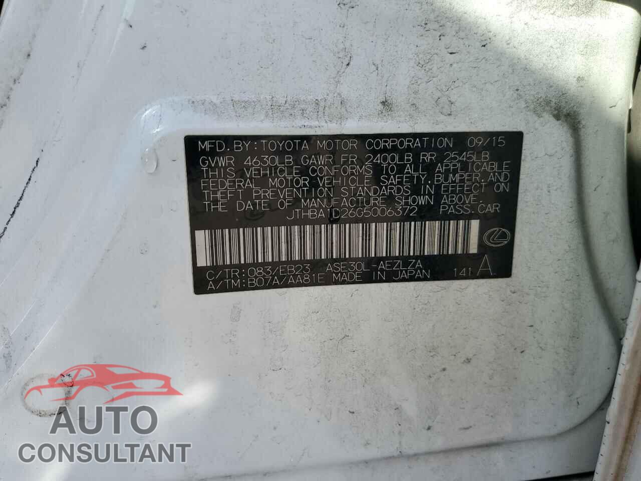 LEXUS IS 2016 - JTHBA1D26G5006372
