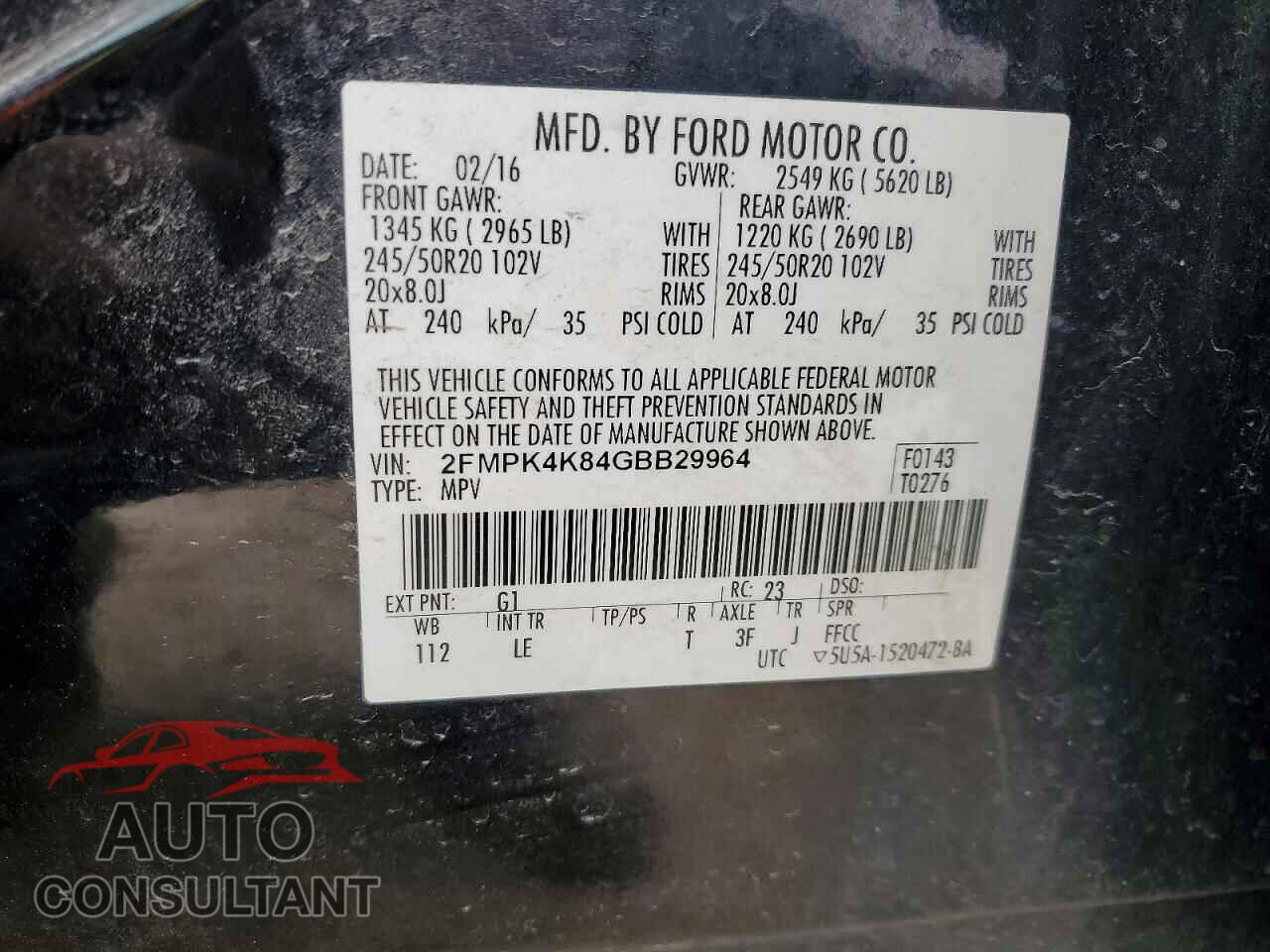 FORD EDGE 2016 - 2FMPK4K84GBB29964