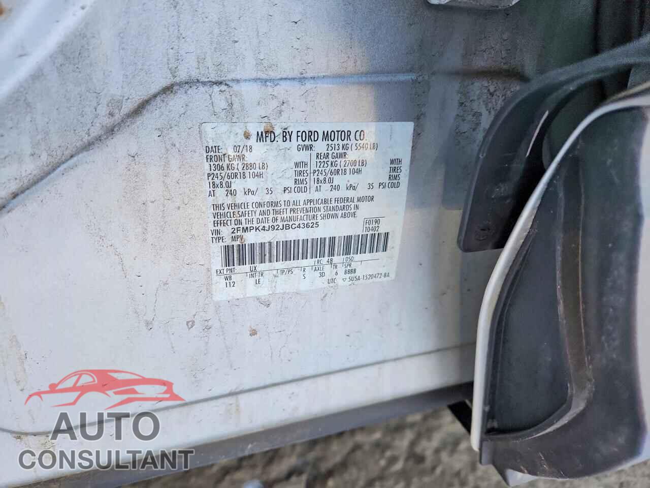 FORD EDGE 2018 - 2FMPK4J92JBC43625