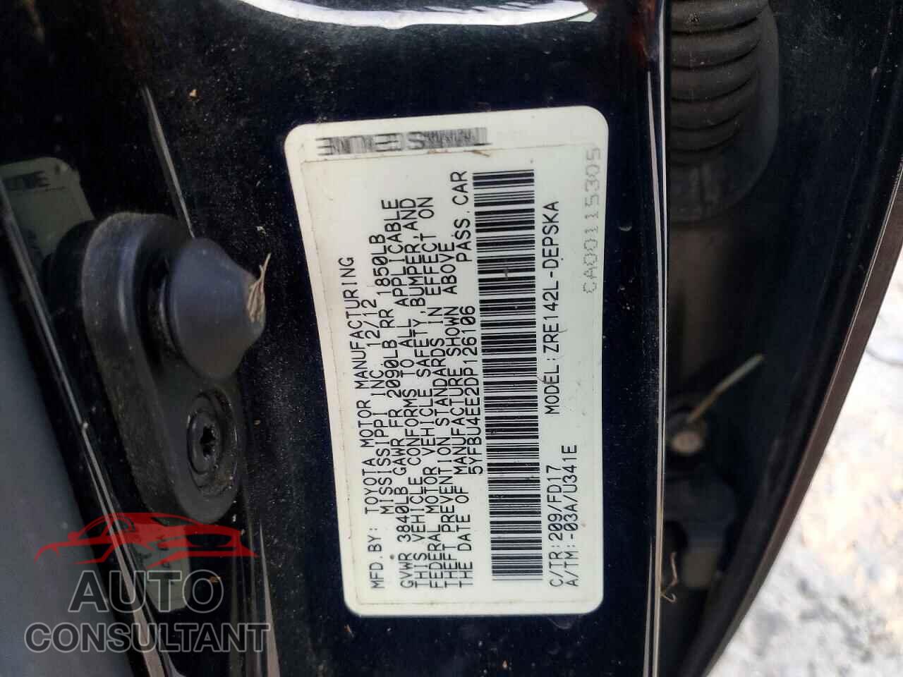 TOYOTA COROLLA 2013 - 5YFBU4EE2DP126106