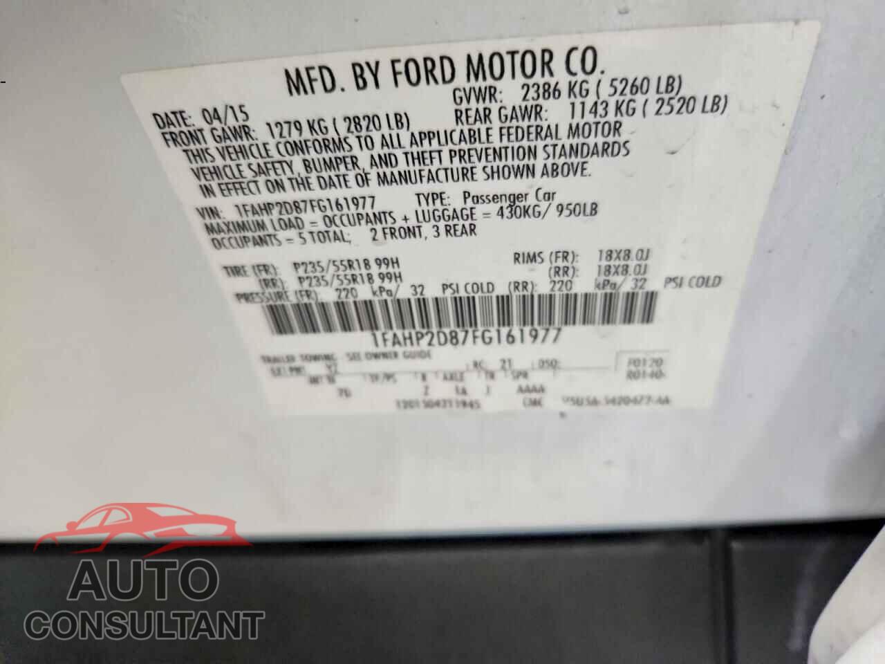 FORD TAURUS 2015 - 1FAHP2D87FG161977