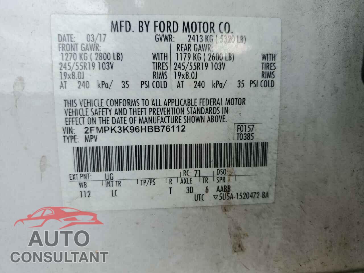 FORD EDGE 2017 - 2FMPK3K96HBB76112