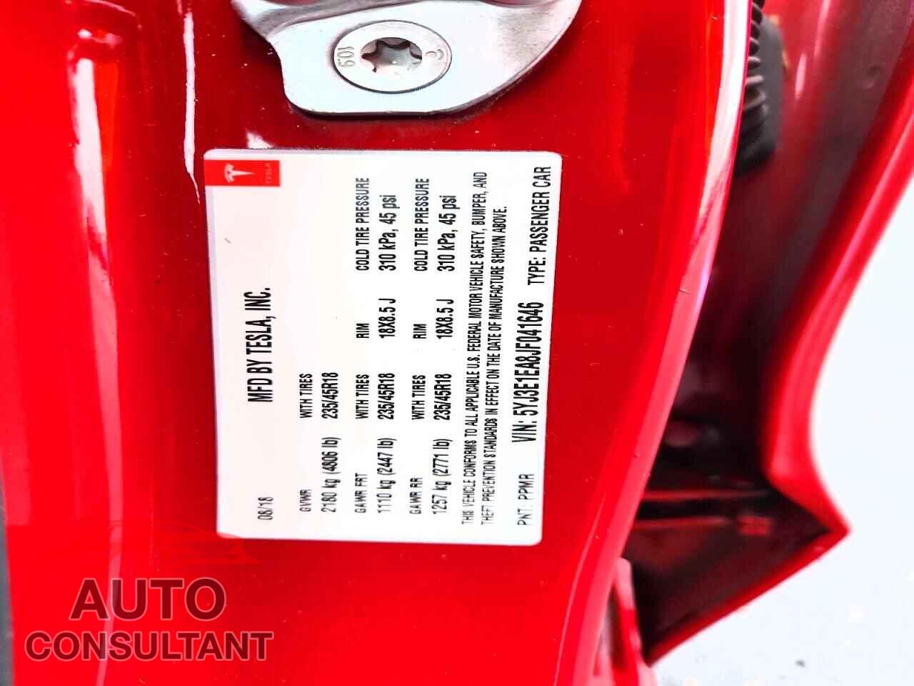 TESLA MODEL 3 2018 - 5YJ3E1EA8JF041646