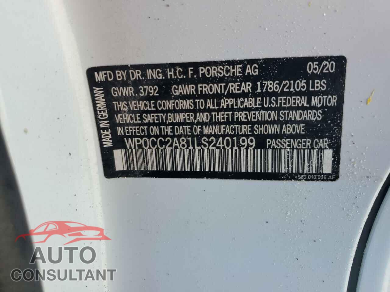 PORSCHE BOXSTER 2020 - WP0CC2A81LS240199