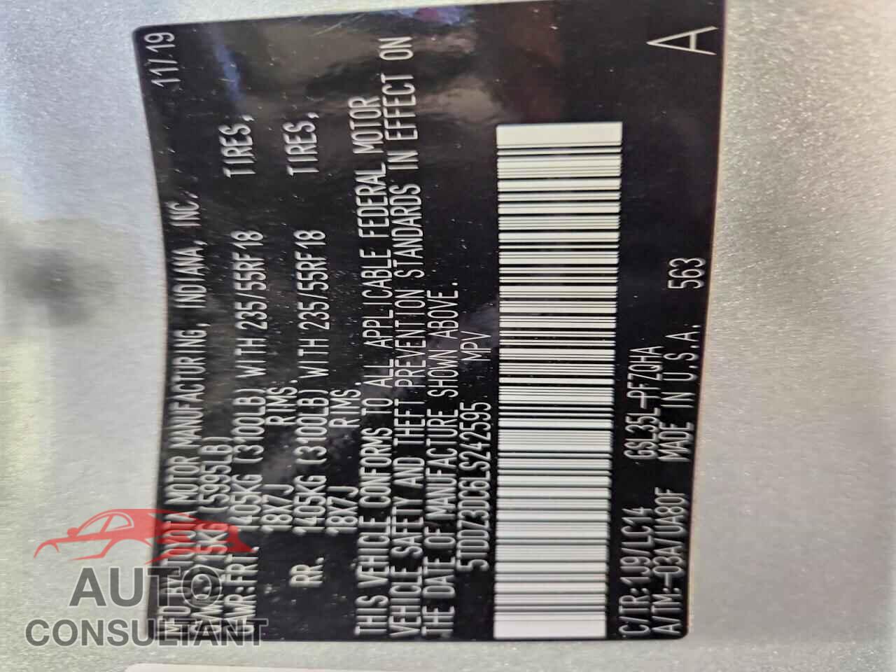 TOYOTA SIENNA 2020 - 5TDDZ3DC6LS242595