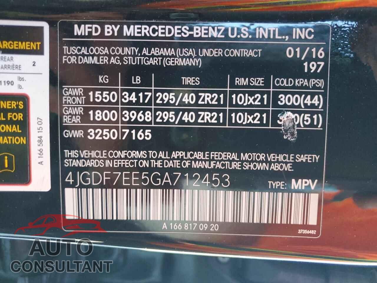 MERCEDES-BENZ GL-CLASS 2016 - 4JGDF7EE5GA712453