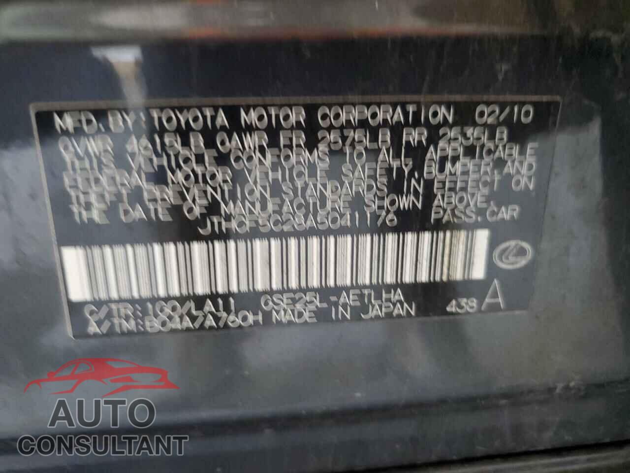 LEXUS IS 2010 - JTHCF5C28A5041176