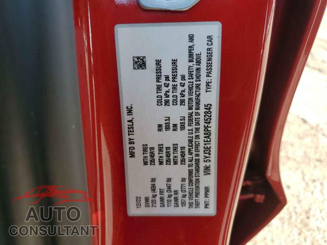 TESLA MODEL 3 2023 - 5YJ3E1EA8PF452845