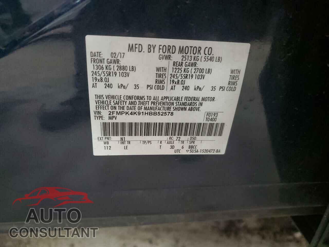 FORD EDGE 2017 - 2FMPK4K91HBB52578