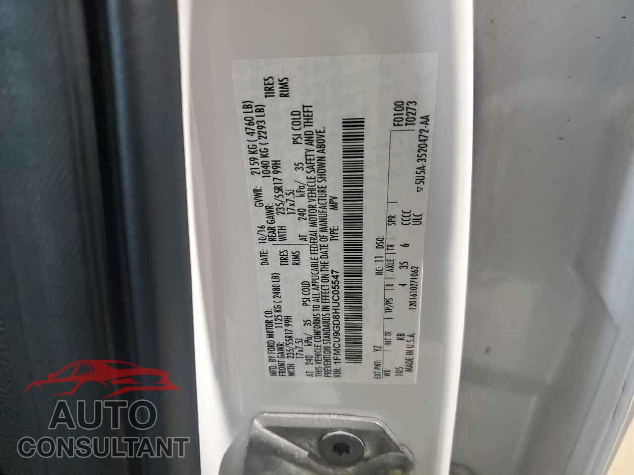 FORD ESCAPE 2017 - 1FMCU9GD8HUC05547