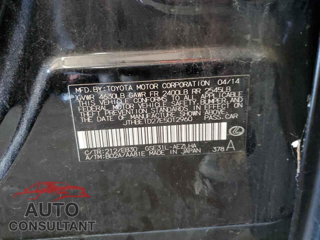 LEXUS IS 2014 - JTHBE1D27E5012960