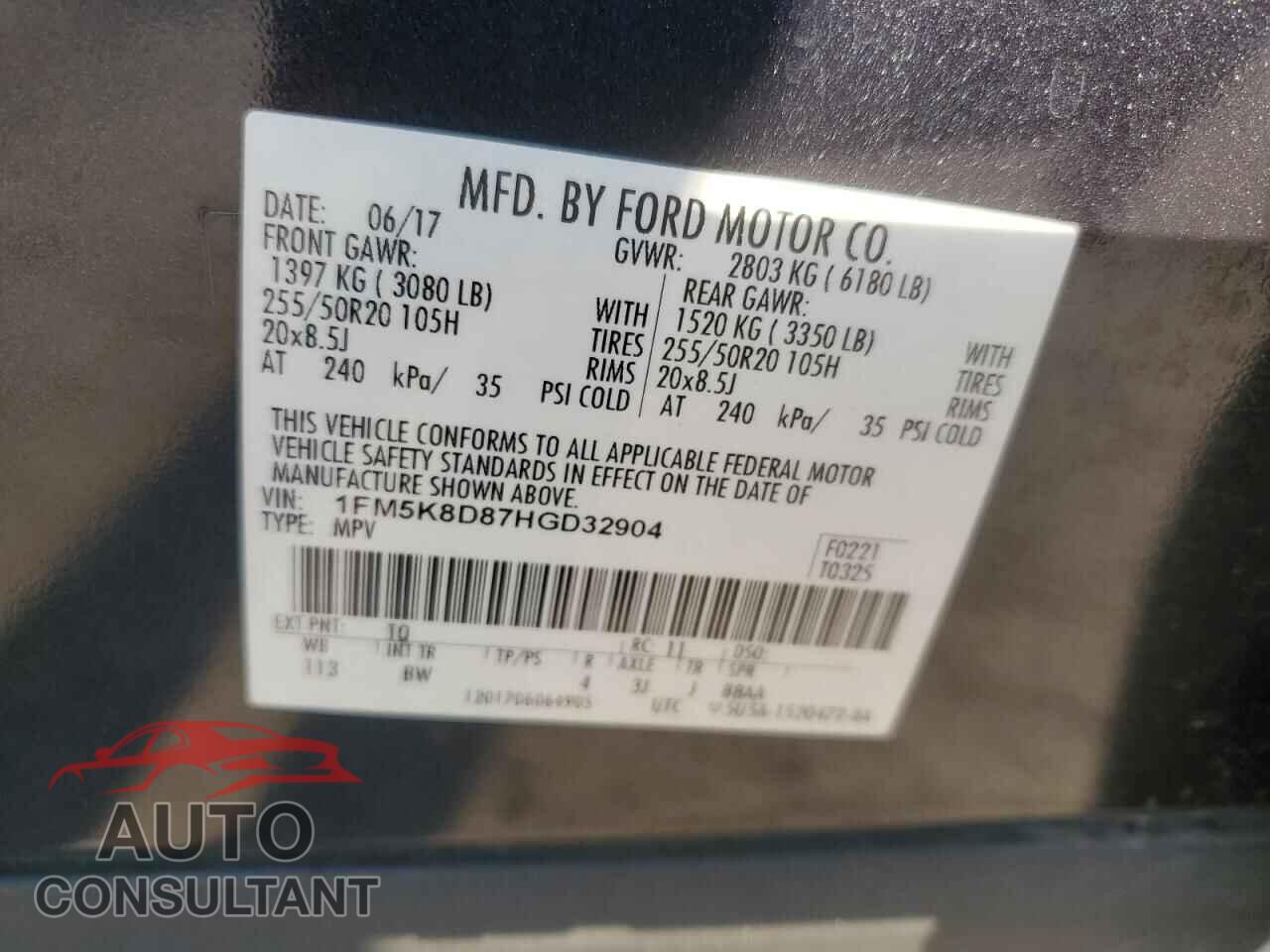 FORD EXPLORER 2017 - 1FM5K8D87HGD32904