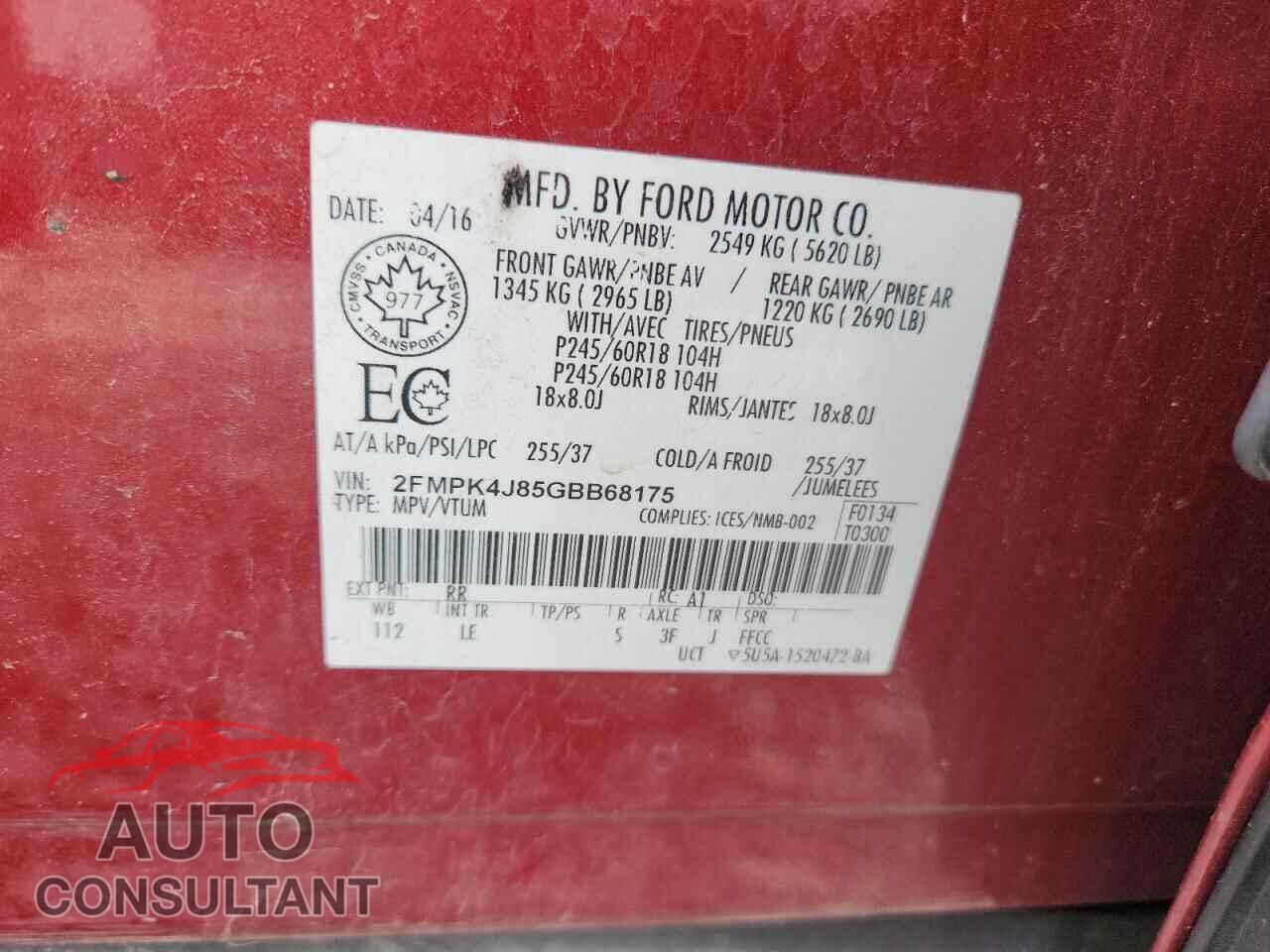 FORD EDGE 2016 - 2FMPK4J85GBB68175