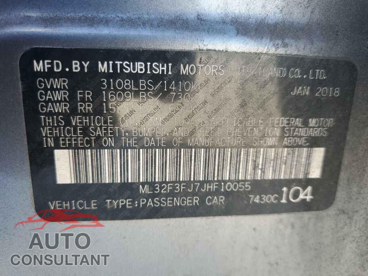MITSUBISHI MIRAGE 2018 - ML32F3FJ7JHF10055