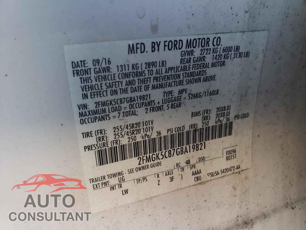 FORD FLEX 2016 - 2FMGK5C87GBA19821