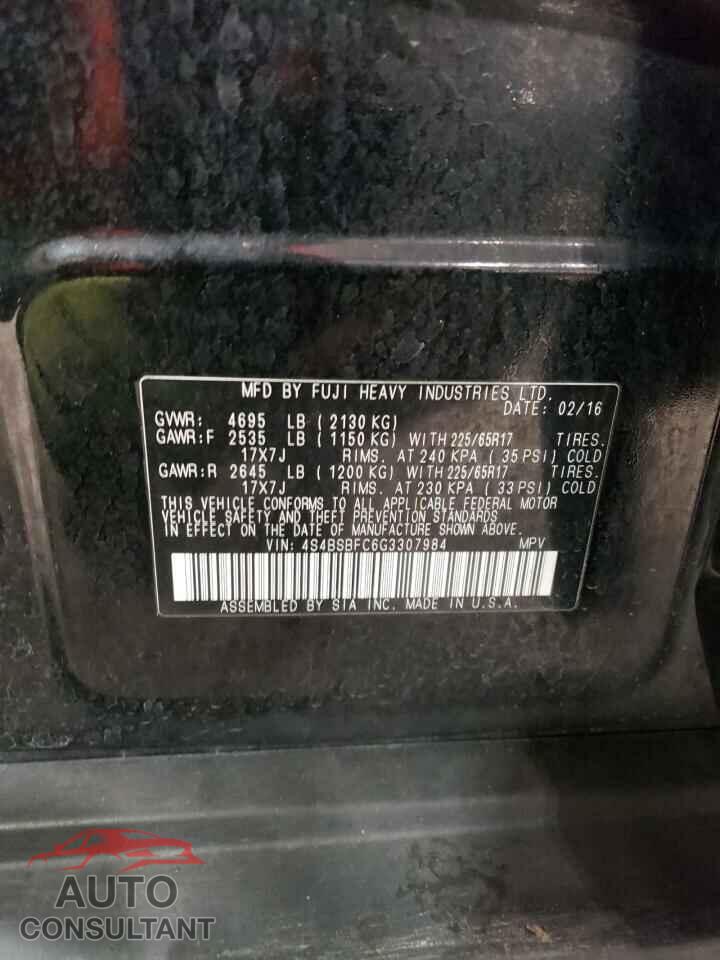 SUBARU OUTBACK 2016 - 4S4BSBFC6G3307984