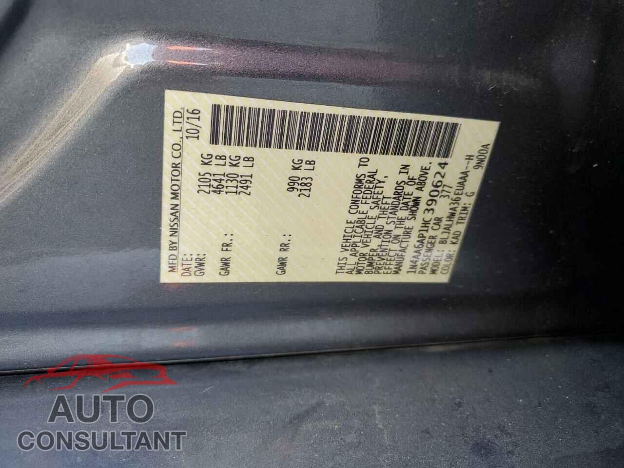 NISSAN MAXIMA 2017 - 1N4AA6AP1HC390624