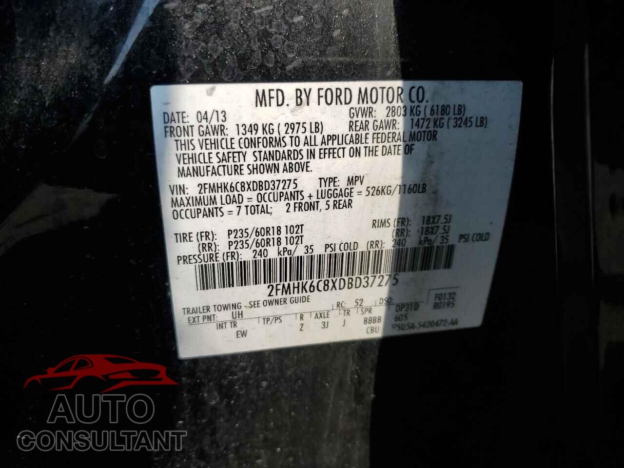 FORD FLEX 2013 - 2FMHK6C8XDBD37275