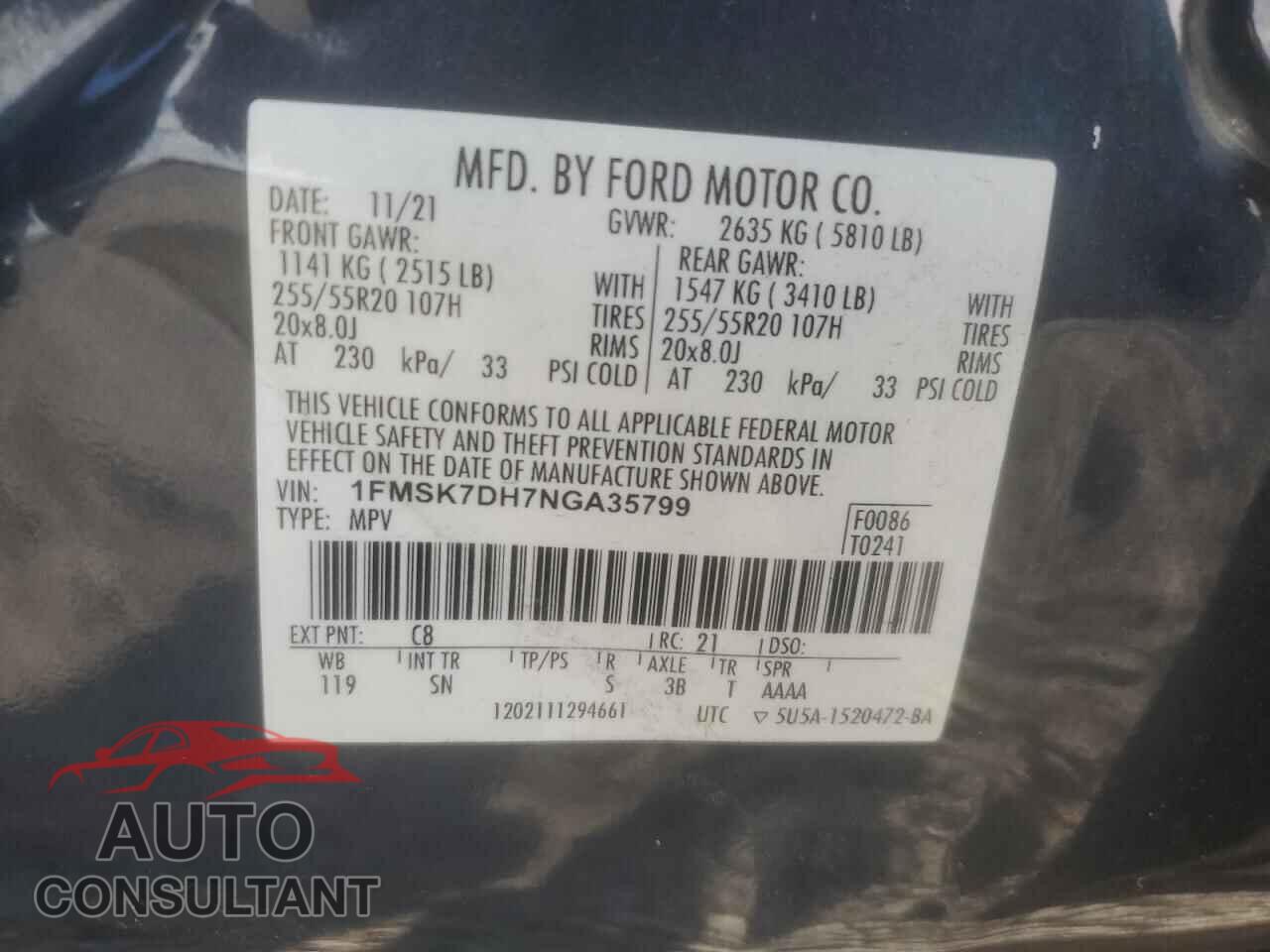 FORD EXPLORER 2022 - 1FMSK7DH7NGA35799