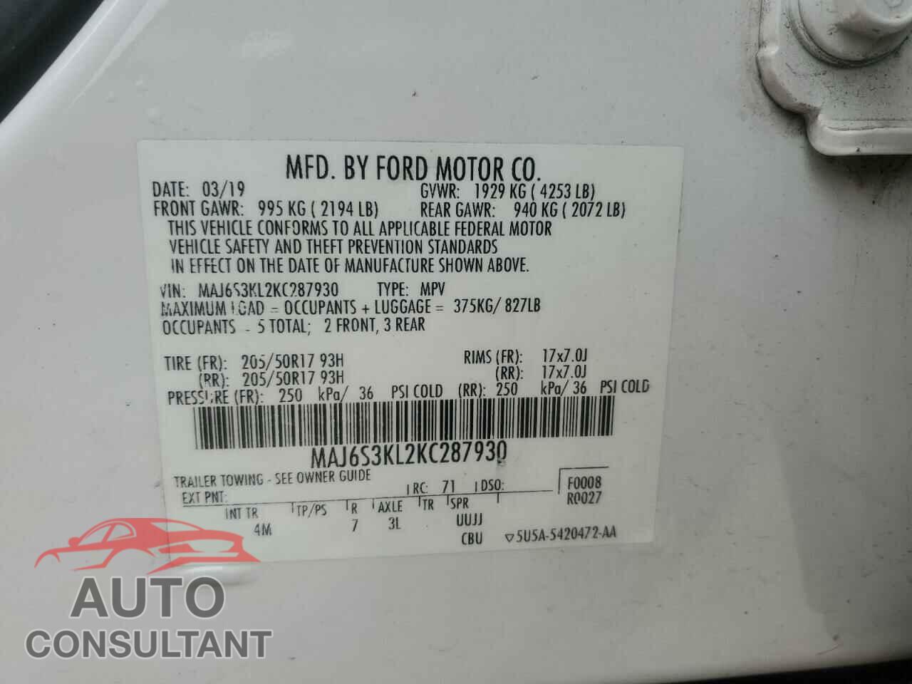 FORD ECOSPORT 2019 - MAJ6S3KL2KC287930
