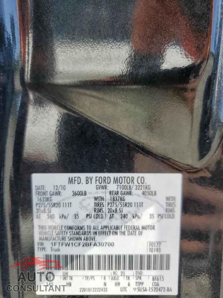FORD F-150 2011 - 1FTFW1CF2BFA30700