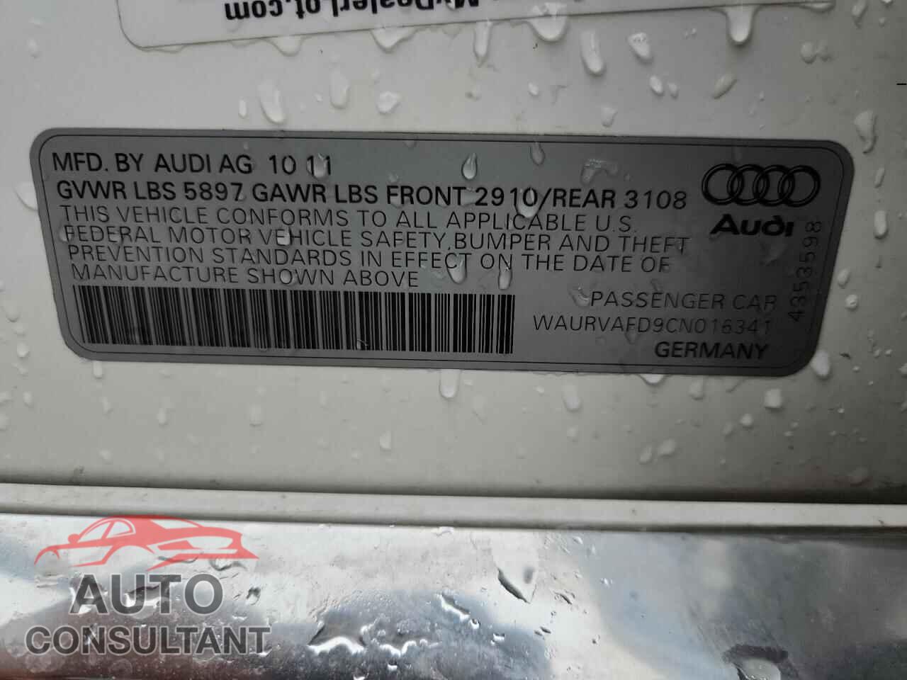 AUDI A8 2012 - WAURVAFD9CN016341