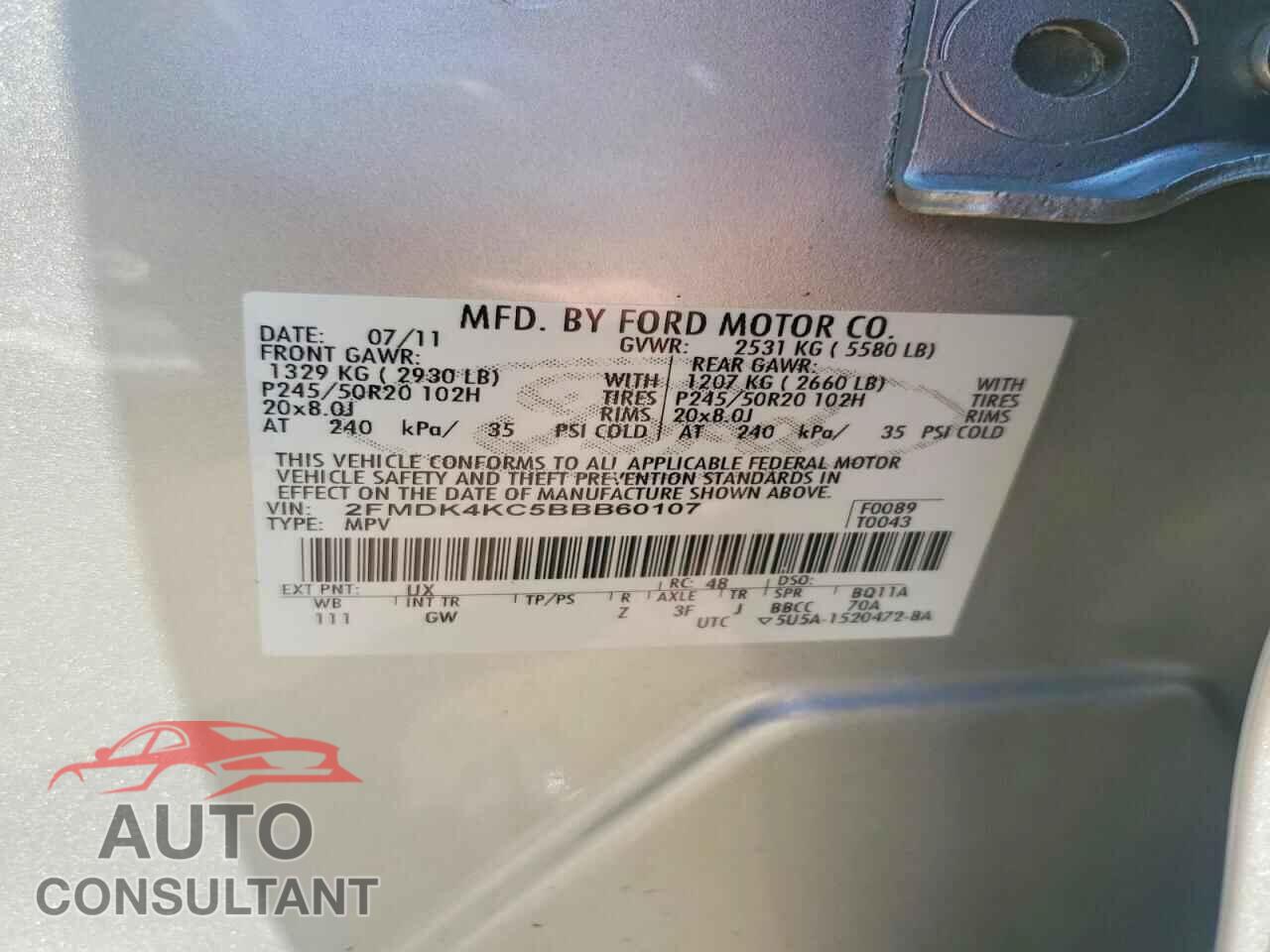 FORD EDGE 2011 - 2FMDK4KC5BBB60107