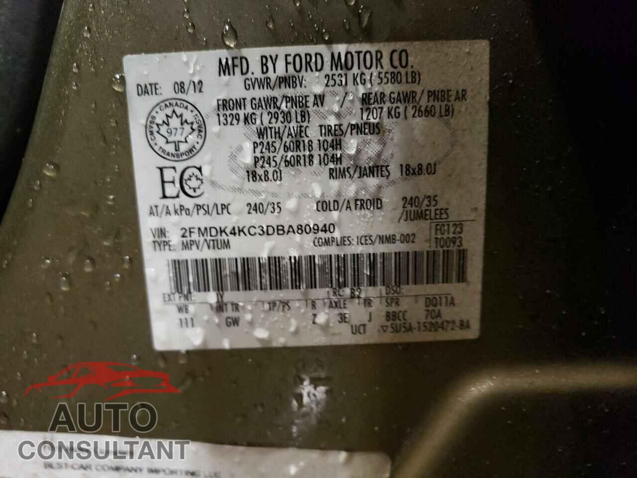 FORD EDGE 2013 - 2FMDK4KC3DBA80940