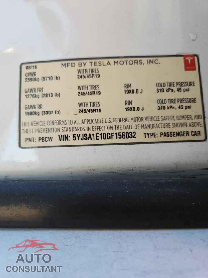 TESLA MODEL S 2016 - 5YJSA1E10GF156032
