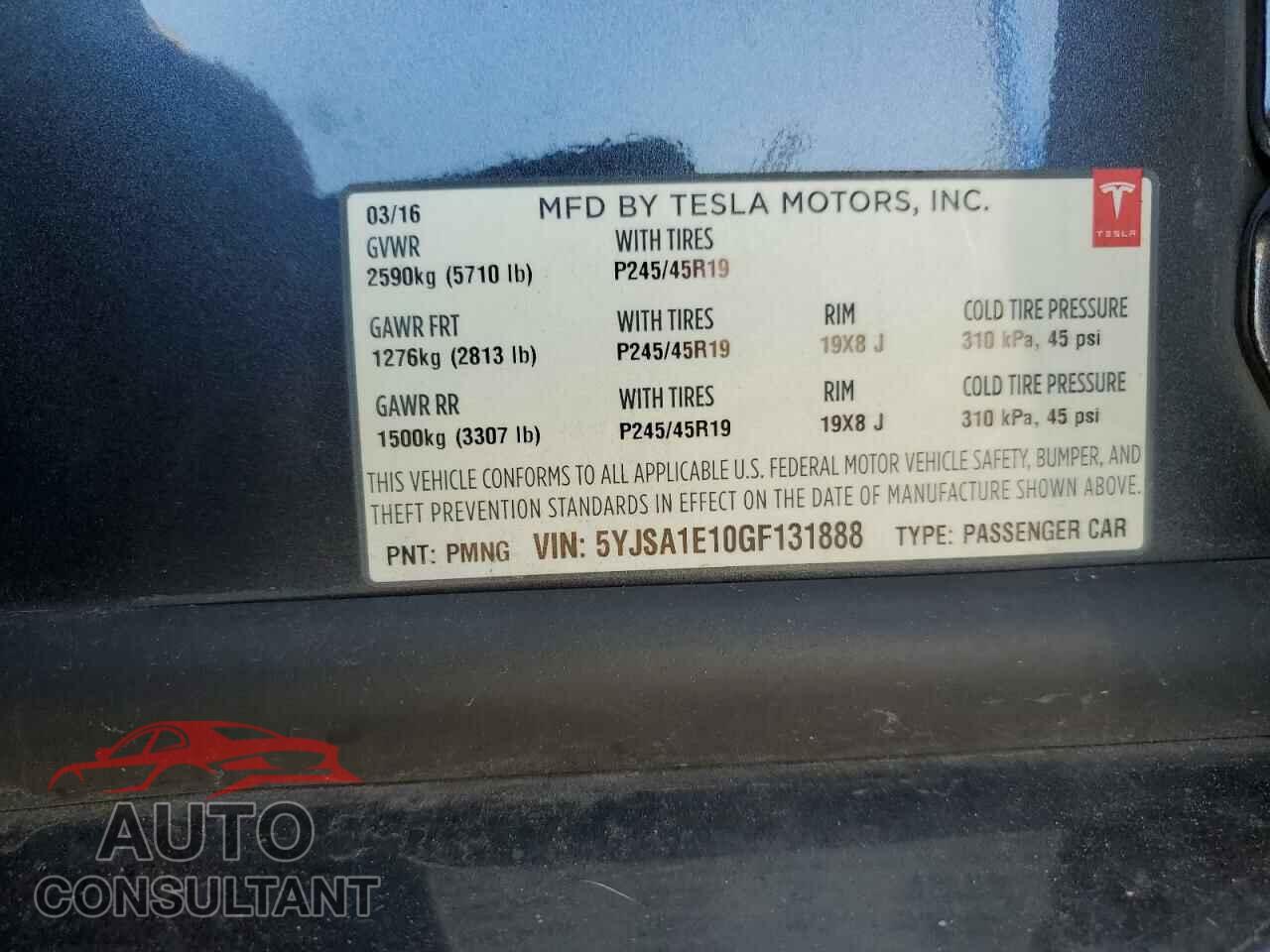 TESLA MODEL S 2016 - 5YJSA1E10GF131888