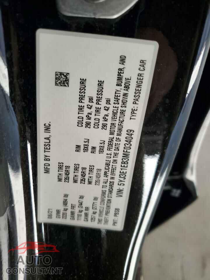 TESLA MODEL 3 2021 - 5YJ3E1EB3MF034049