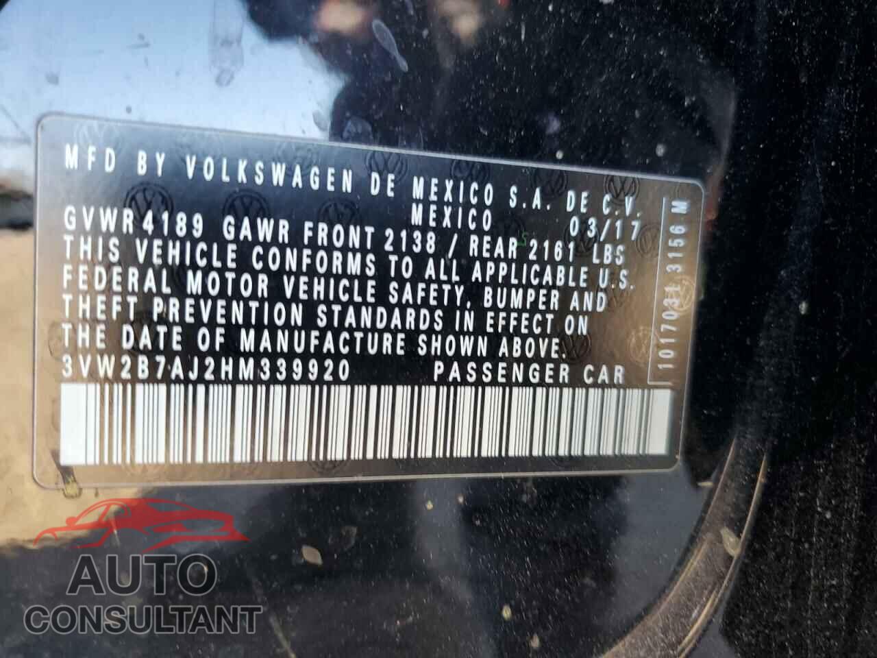 VOLKSWAGEN JETTA 2017 - 3VW2B7AJ2HM339920