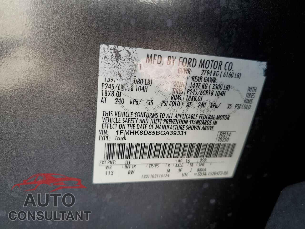 FORD EXPLORER 2011 - 1FMHK8D85BGA39331