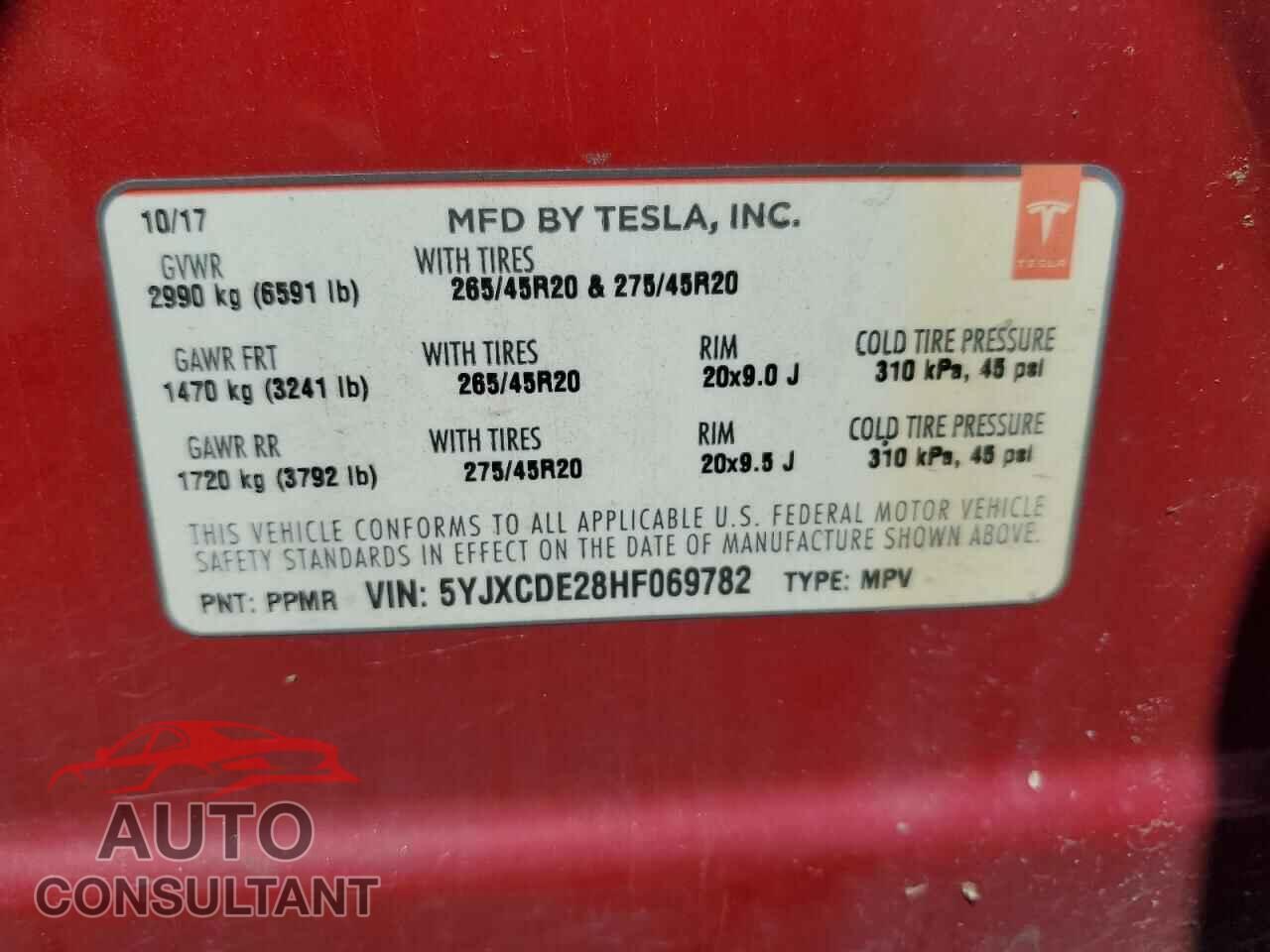 TESLA MODEL X 2017 - 5YJXCDE28HF069782