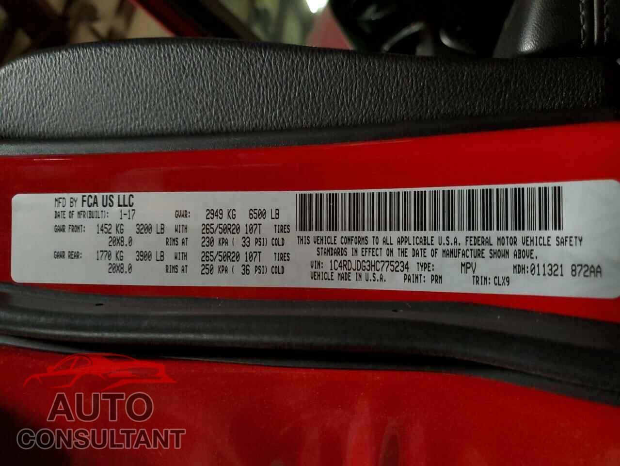 DODGE DURANGO 2017 - 1C4RDJDG3HC775234