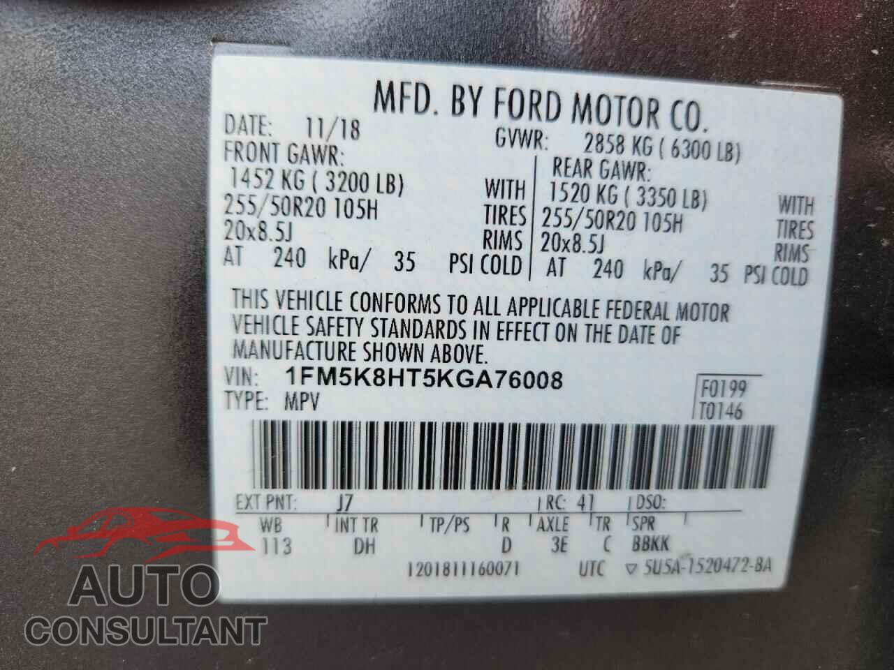 FORD EXPLORER 2019 - 1FM5K8HT5KGA76008