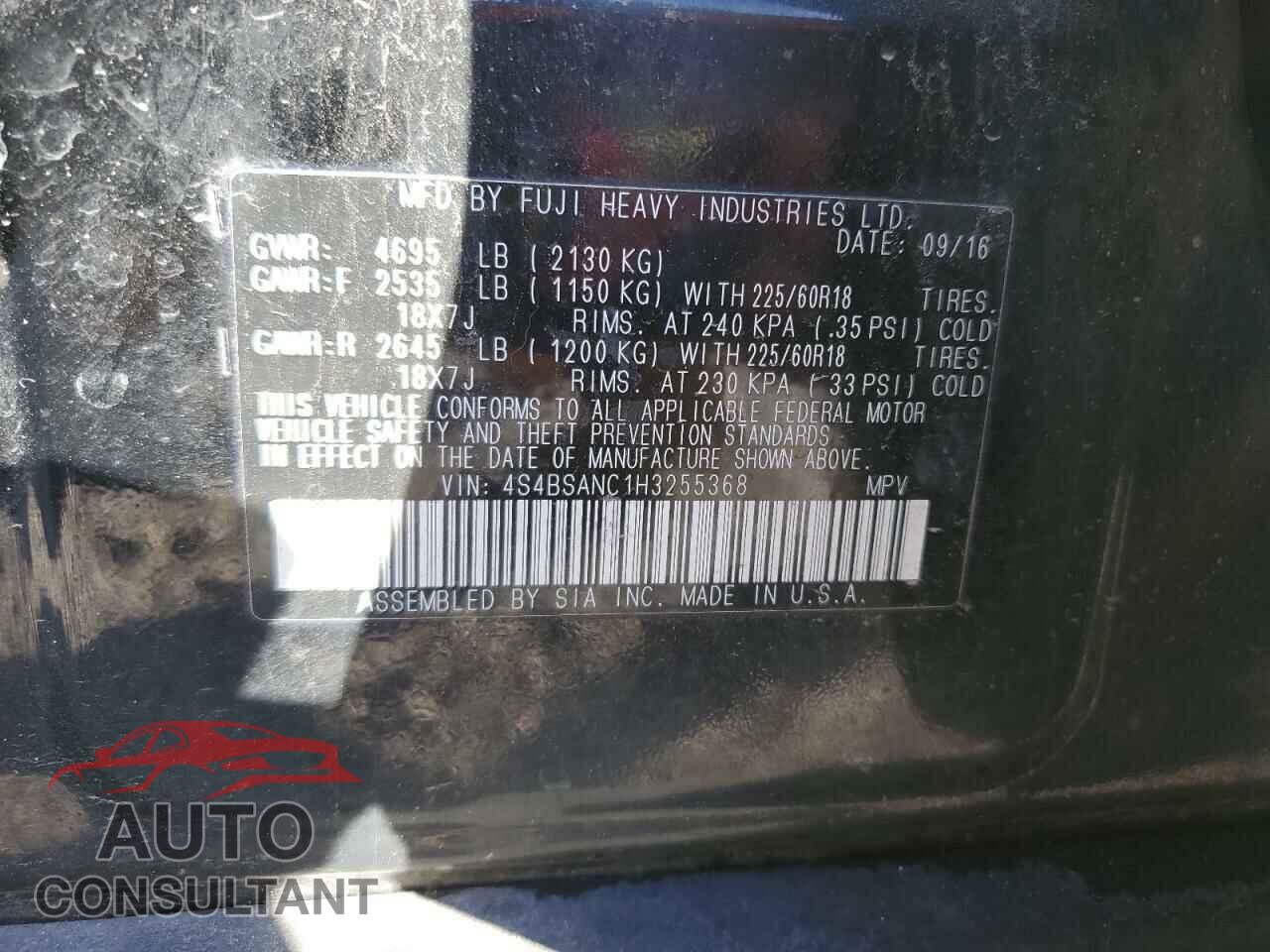 SUBARU OUTBACK 2017 - 4S4BSANC1H3255368