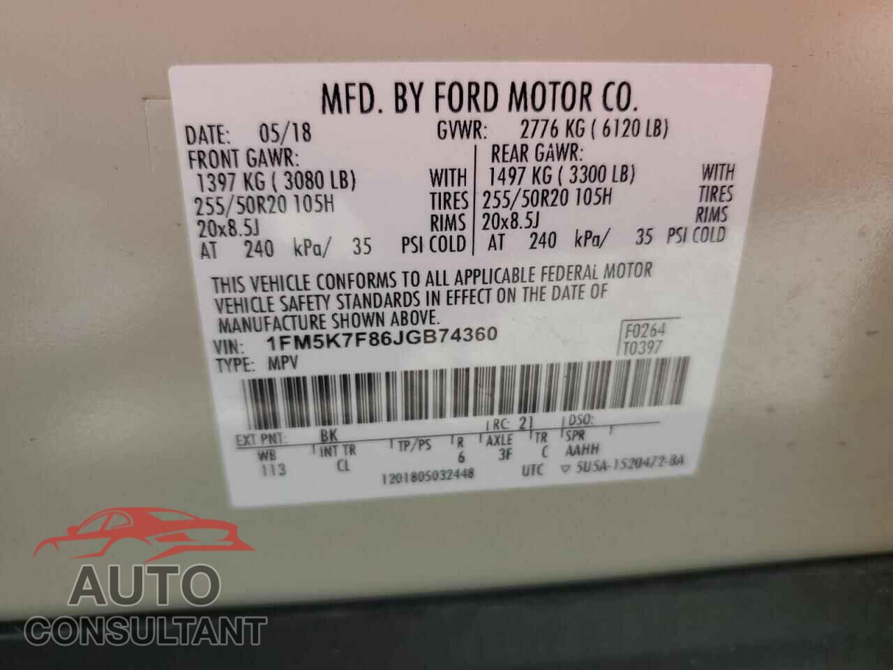 FORD EXPLORER 2018 - 1FM5K7F86JGB74360