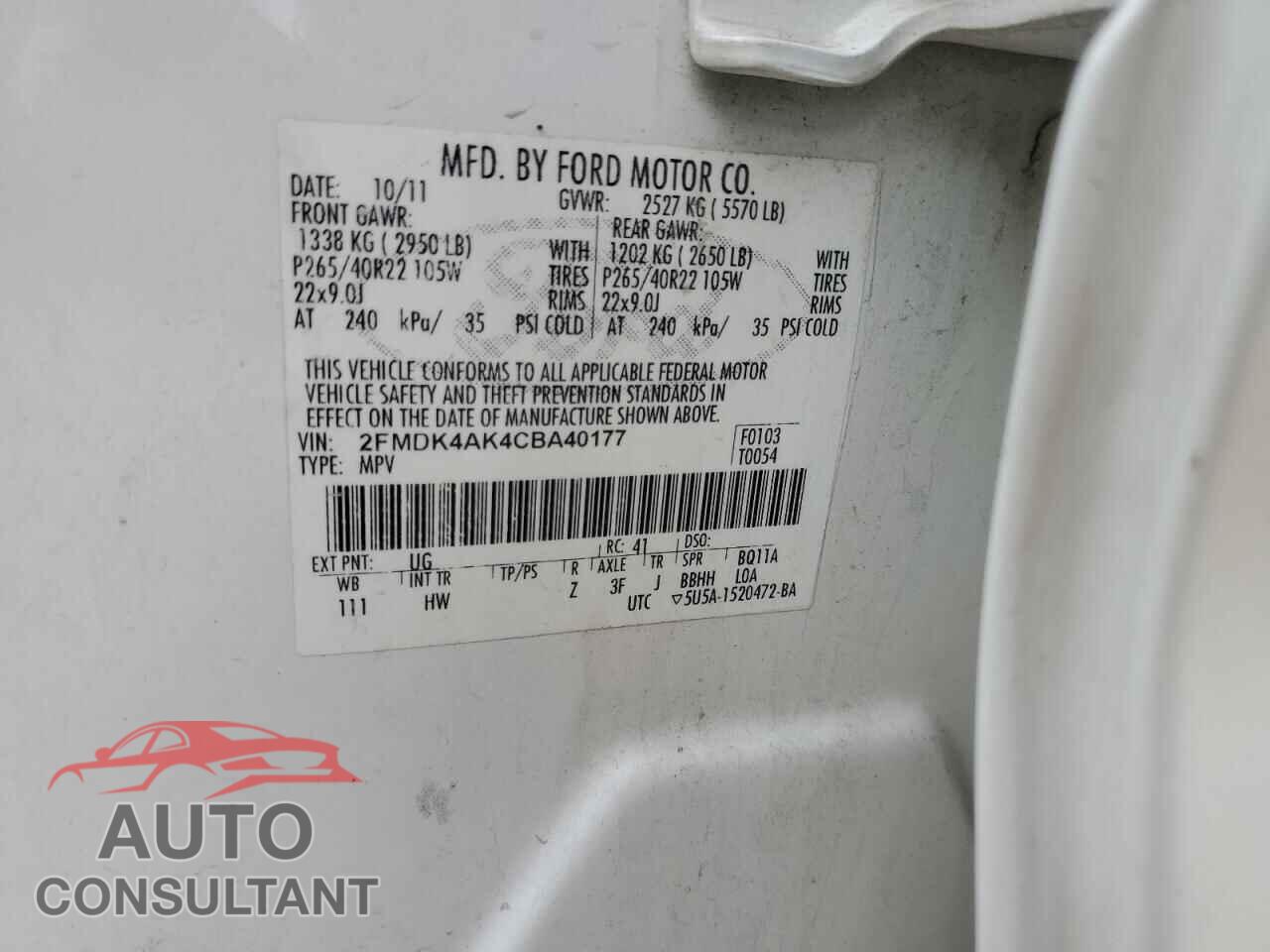 FORD EDGE 2012 - 2FMDK4AK4CBA40177