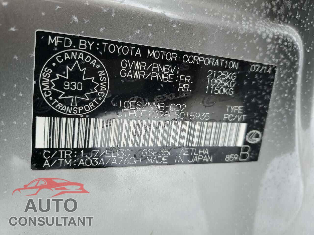 LEXUS IS 2015 - JTHCF1D28F5015935