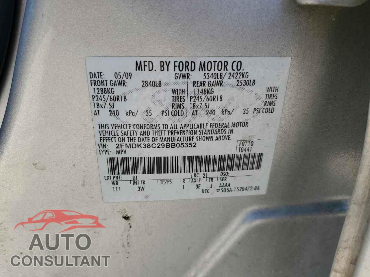 FORD EDGE 2009 - 2FMDK38C29BB05352