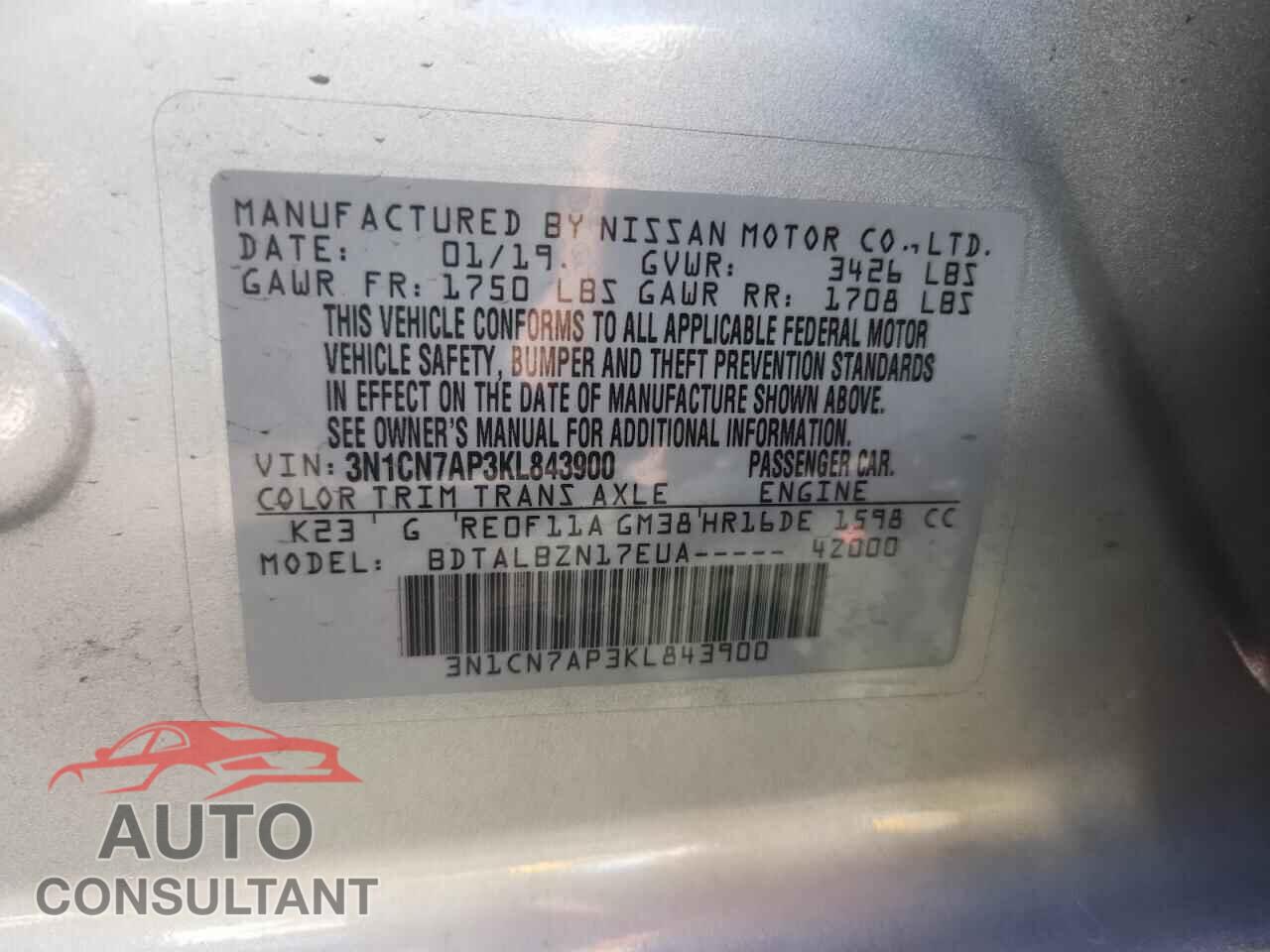 NISSAN VERSA 2019 - 3N1CN7AP3KL843900