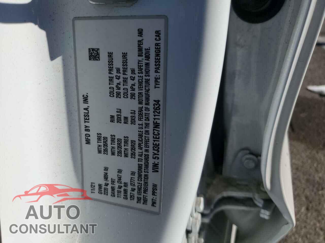 TESLA MODEL 3 2022 - 5YJ3E1EC7NF112634