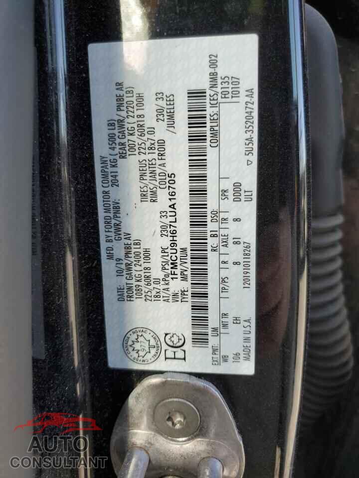 FORD ESCAPE 2020 - 1FMCU9H67LUA16705