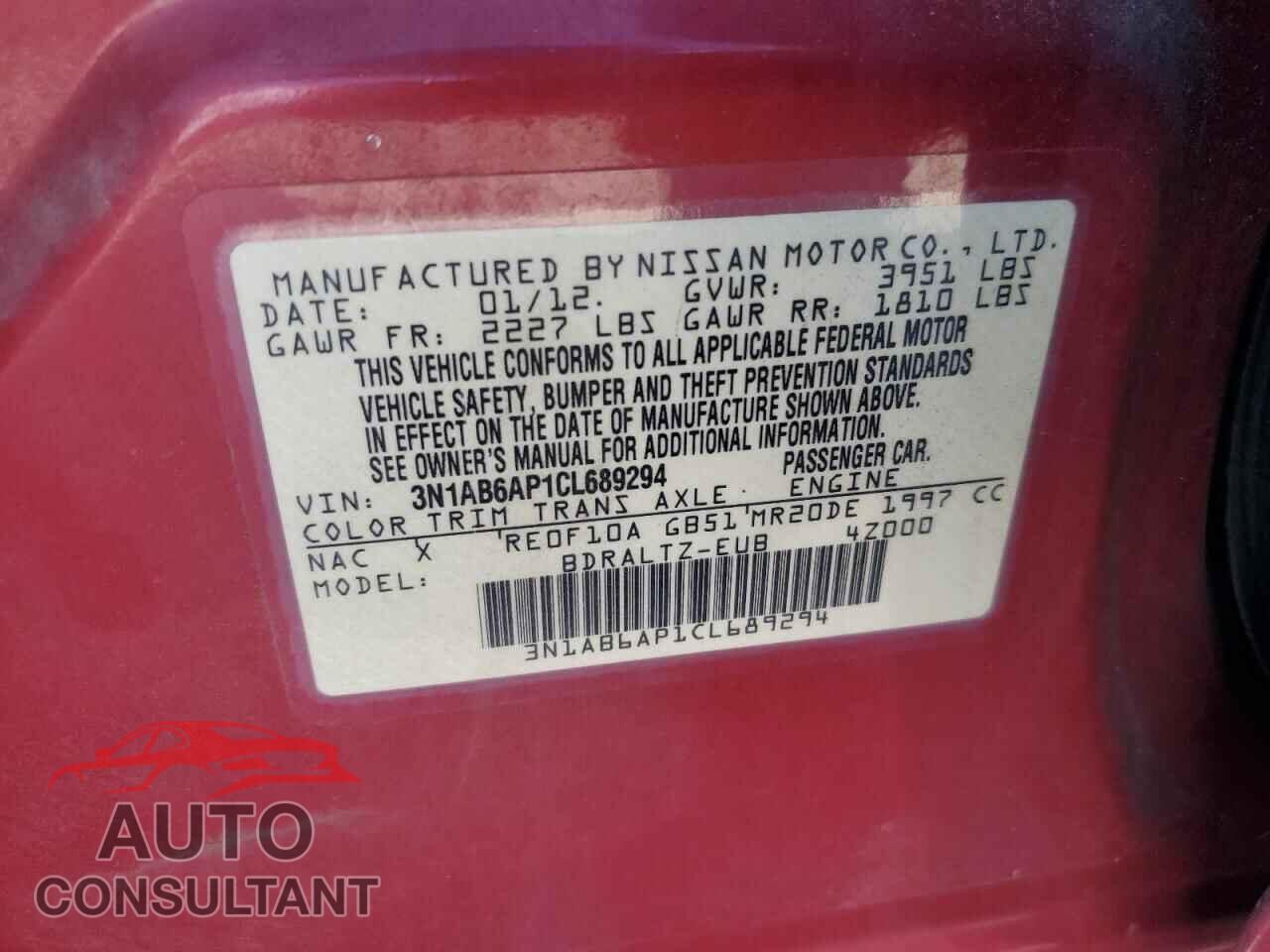 NISSAN SENTRA 2012 - 3N1AB6AP1CL689294