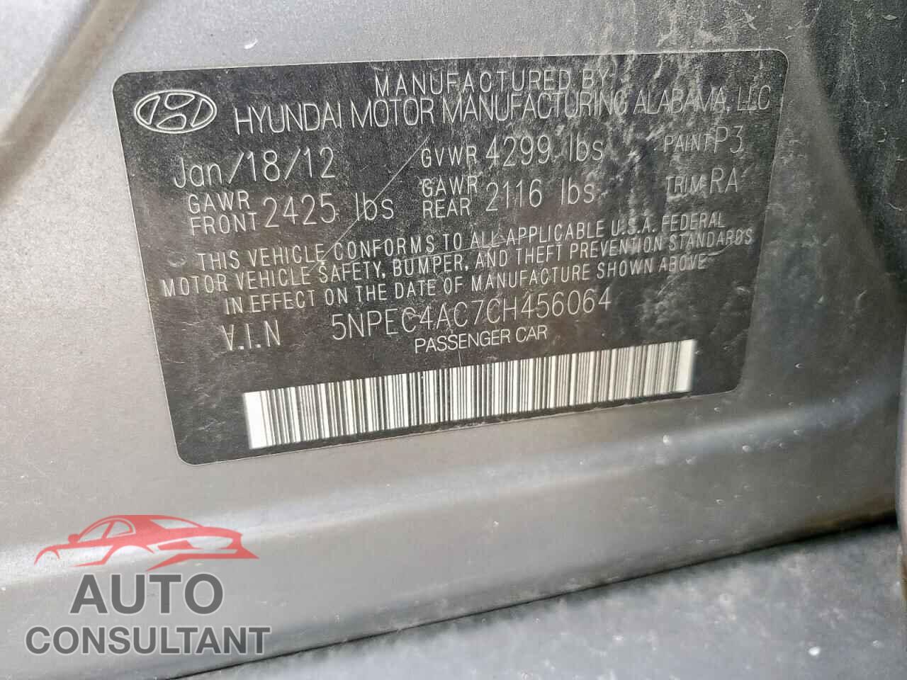 HYUNDAI SONATA 2012 - 5NPEC4AC7CH456064