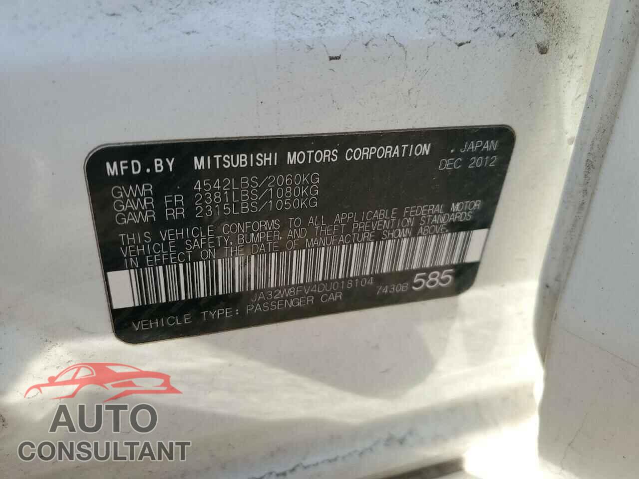 MITSUBISHI EVO 2013 - JA32W8FV4DU018104