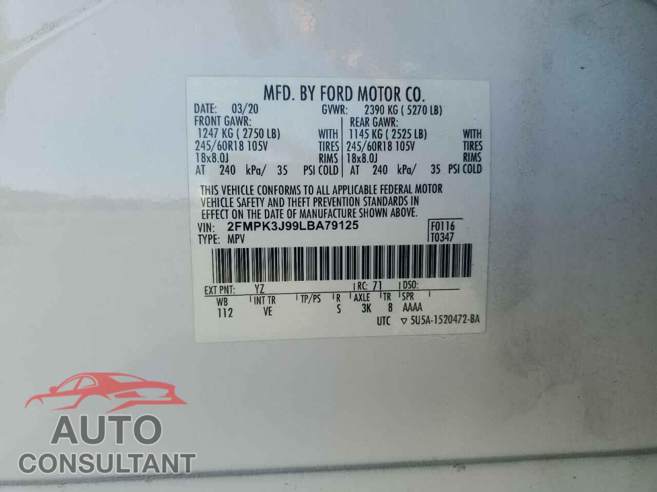 FORD EDGE 2020 - 2FMPK3J99LBA79125