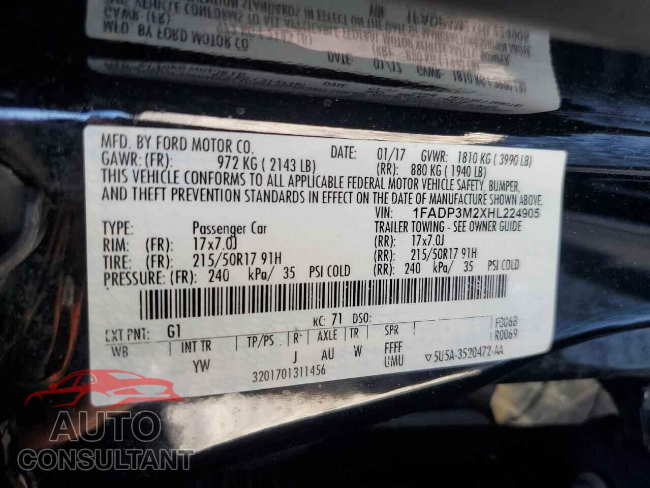 FORD FOCUS 2017 - 1FADP3M2XHL224905