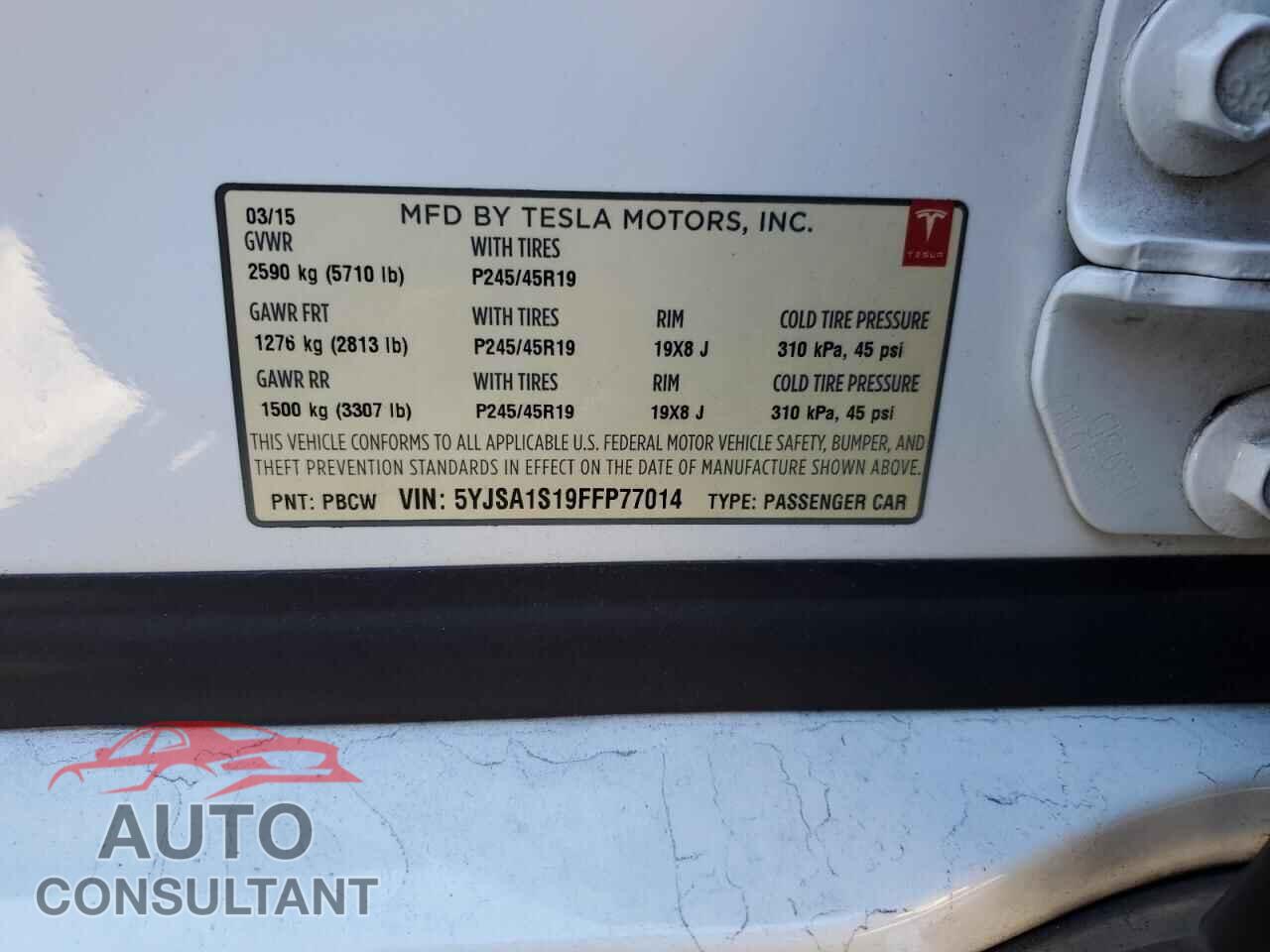 TESLA MODEL S 2015 - 5YJSA1S19FFP77014